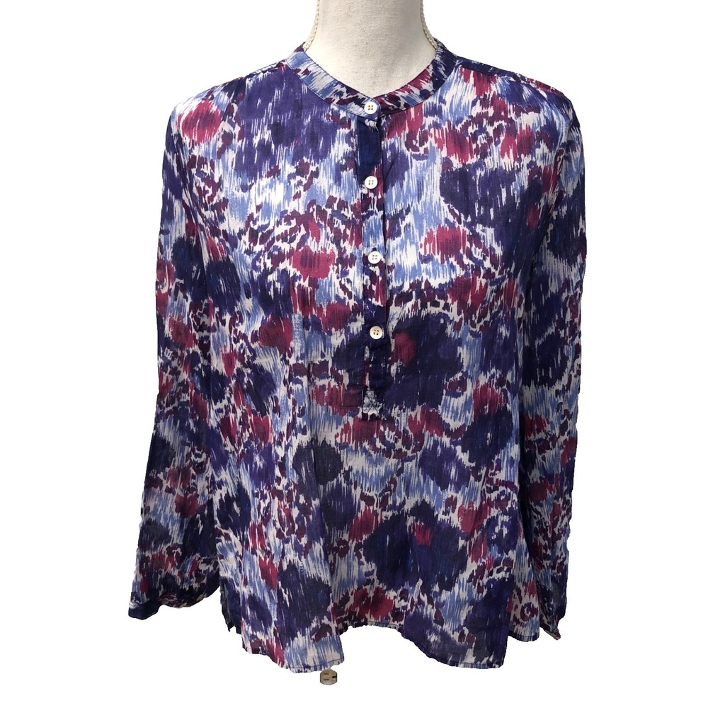 Isabel Marant Etoile Blouse‎ Top Womens 40 8 Purple Long Sleeve Button Mock Neck